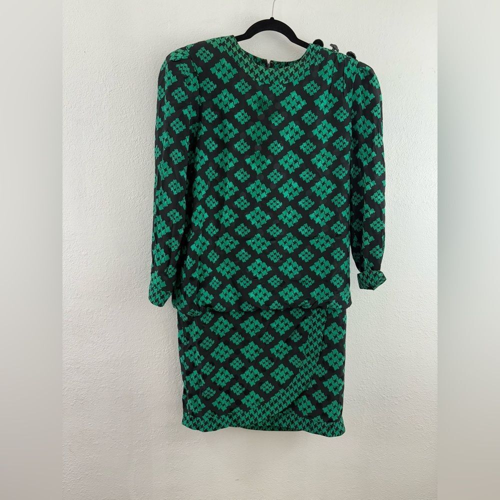 Raul Blanco green printed long sleeve silk dress size 12